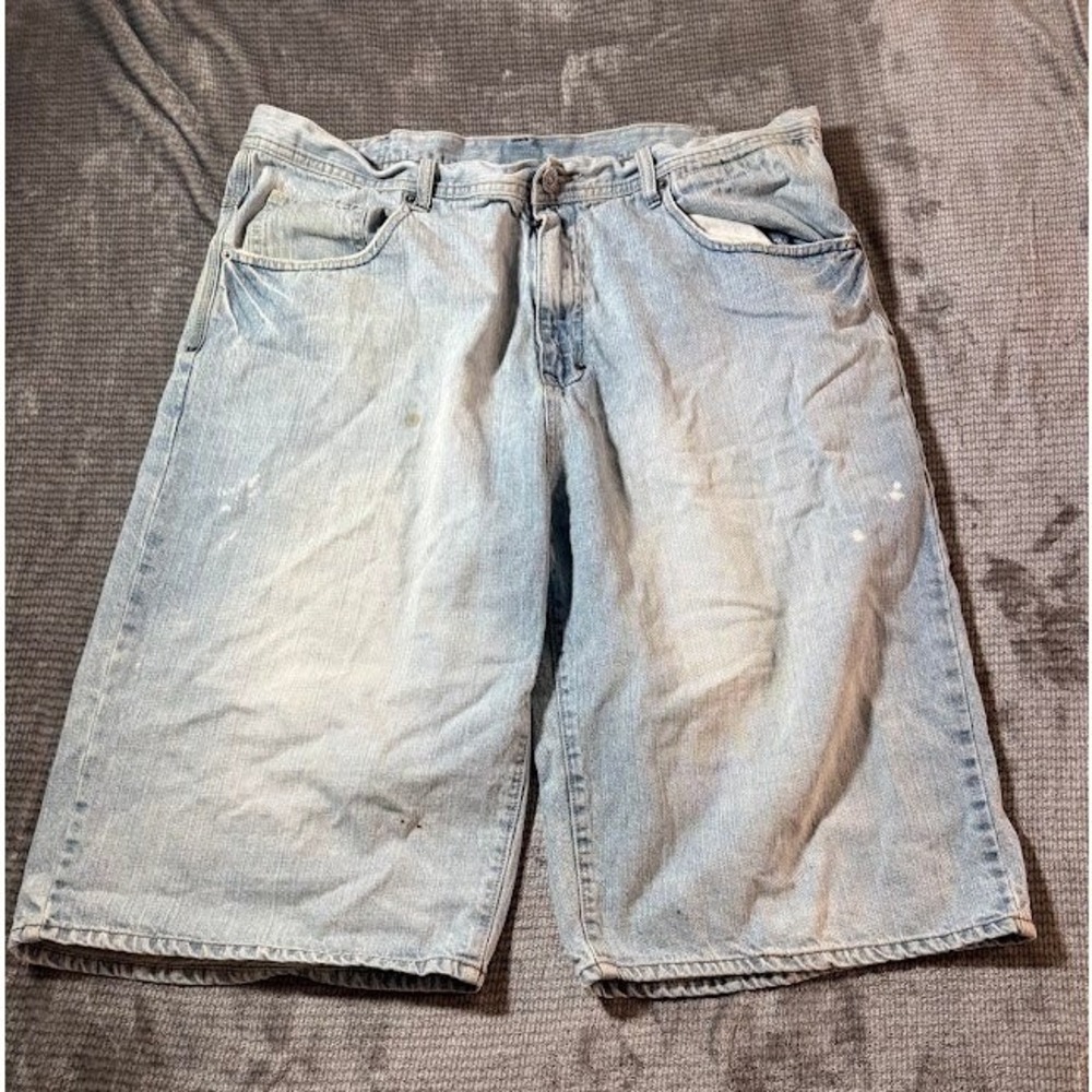 G-Unit Mens Denim Shorts Light Wash Baggy Hip Hop Y2K Size 40 Distressed